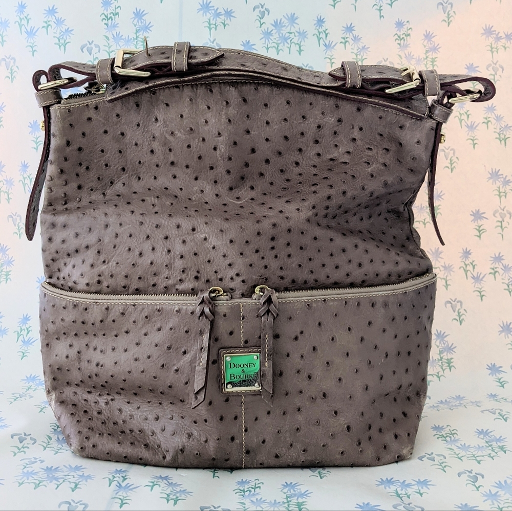 Dooney & Bourke Dillen Medium Pocket Sac Shoulder Bag Ostrich Leather Taupe